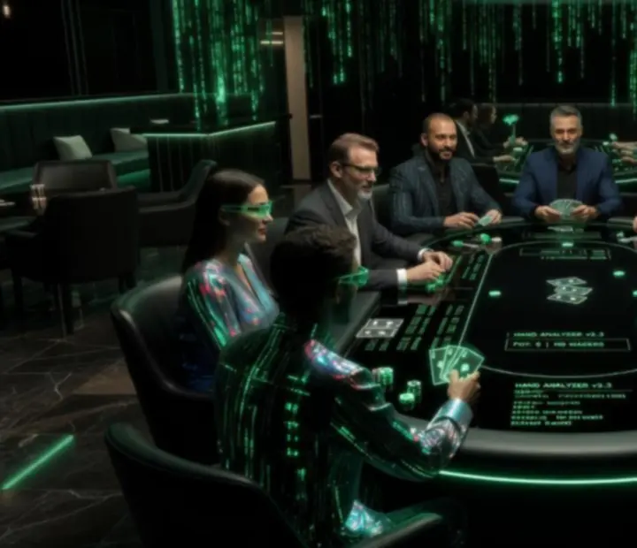 Pokerowy wieczór w restauracji Kragovelario w matrixowym świetle
